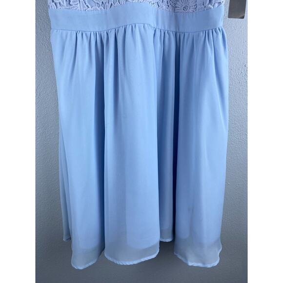 Lulus Sz Small Lover's Game Baby Blue Lace Chiffon Halter Skater Dress - Picture 3 of 16